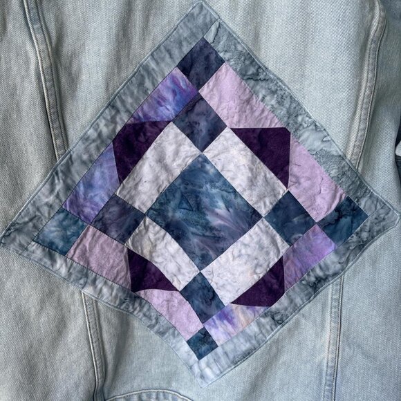 Pacsun Denim Trucker Jacket Womens L Light Wash Patchwork Quilted Cottagecore - Picture 5 of 8